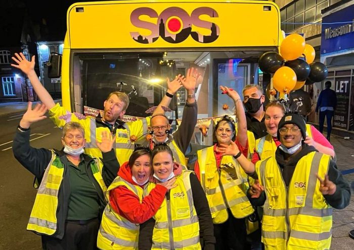 SOS Bus and volunteers